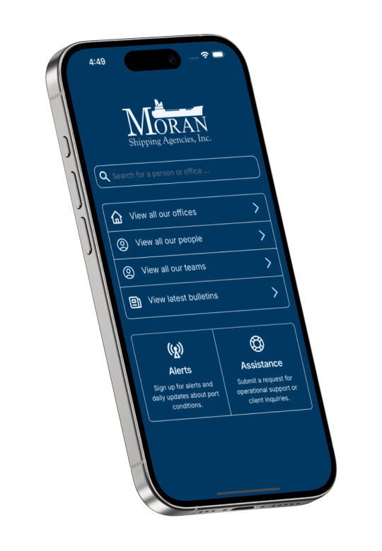 Phone with Moran Shipping mobile app